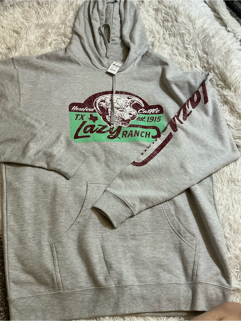 NWT Lazy Ranch Graphic Hoodie Sweatshirt - Light Gray XL